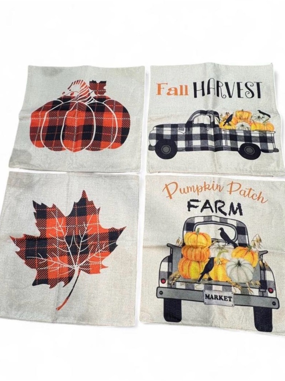 4 Fall Harvest Pumpkin & Plaid Decorative pillow covers - Orange